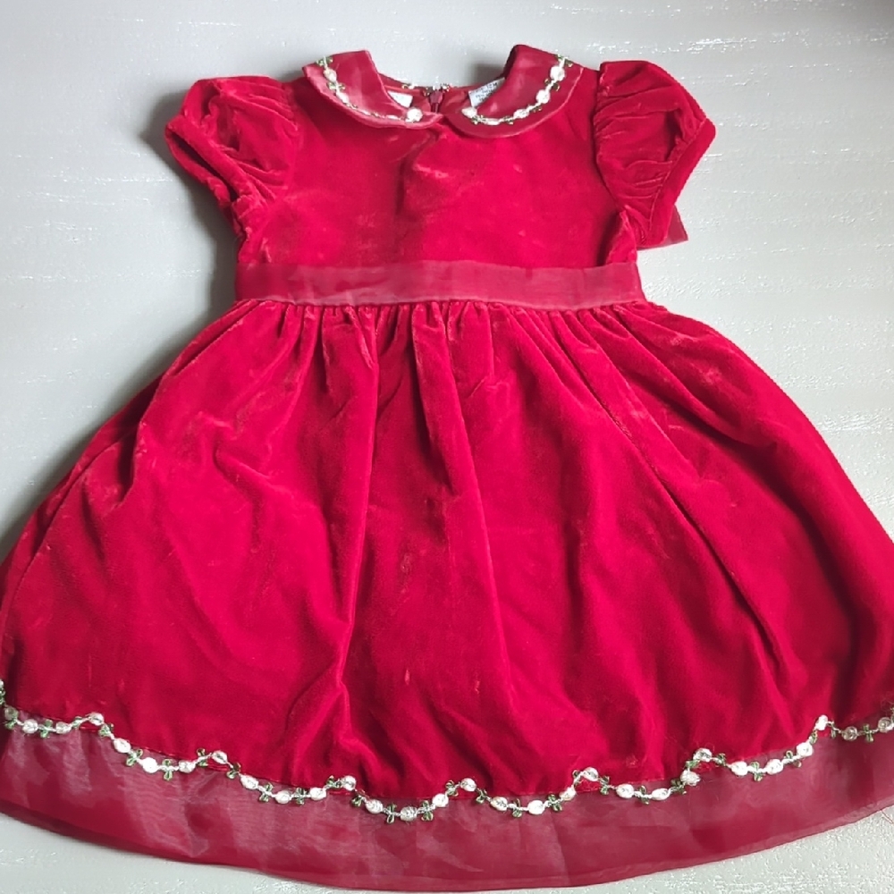 Vintage Red Dress Velvet Size‎ 12m Flowers